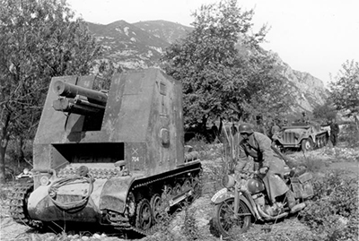 Un sIG 33 auf Panzerkampfwagen I en Grecia en 1941