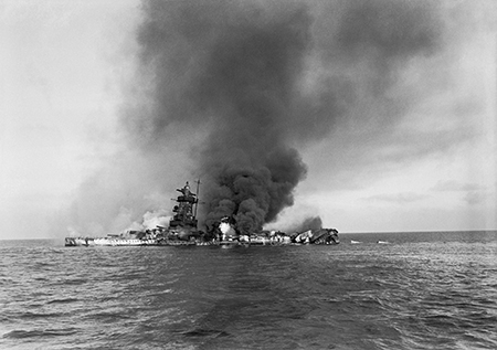 German pocket battleship ADMIRAL GRAF SPEE in flames