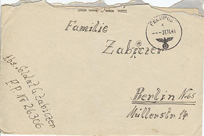 Carta alemana enviada durante la Segunda Guerra Mundial. La fotografía pertenece al Museo Postal Nacional del Smithsonian (https://postalmuseum.si.edu/)