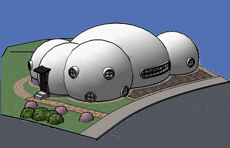 Casa Settem. Imagen «Virtual Monolithic Dome House» de Julia Christina Eneroth (2013). Adaptada por Jacobo Peña (2023) y publicada bajo licencia Creative Commons - Atribución - Compartir Igual.
