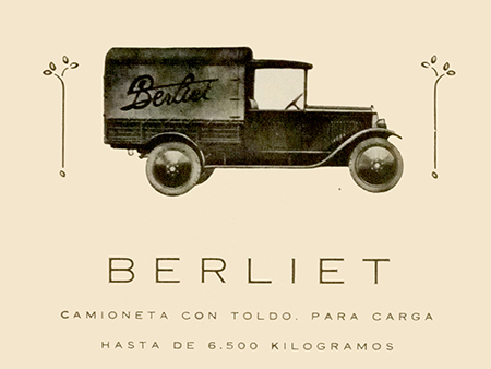 Autor desconocido (1926). <i>Publicidad de camioneta Berliet</i>. Gua de carreteras Uribe. Dominio Pblico.