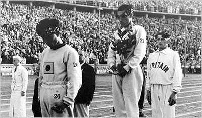 Podio de la marat�n de Berl�n de 1936