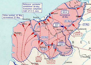 mapa de la zona de Dunkerque en la época que nos ocupa